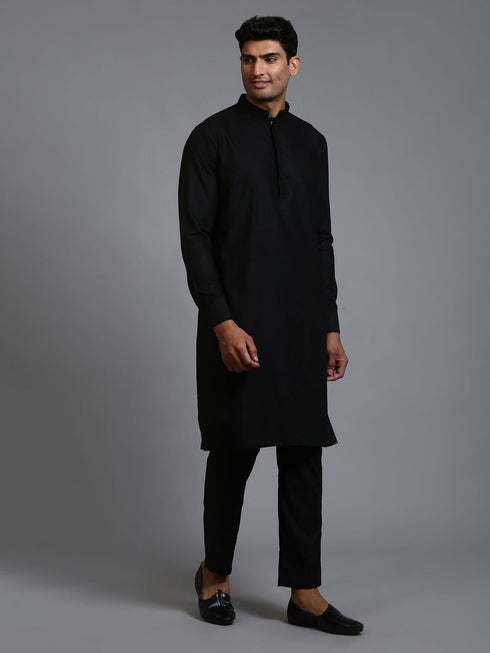 Vastramay Men's Black Cotton Blend Kurta and Pant Set